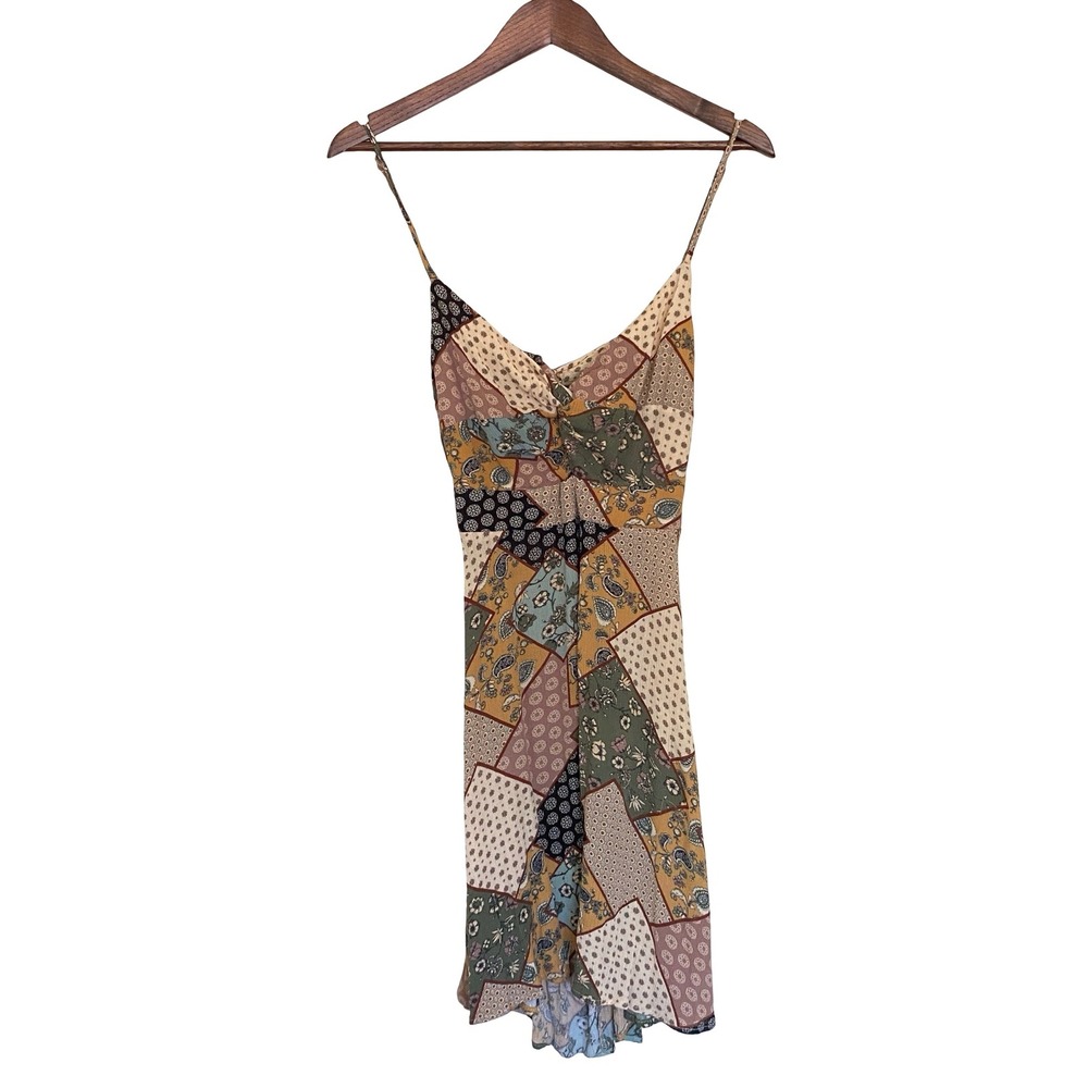 Forever 21 Patchwork Boho Women Mini Dress Size L Multicolor Cutout‎